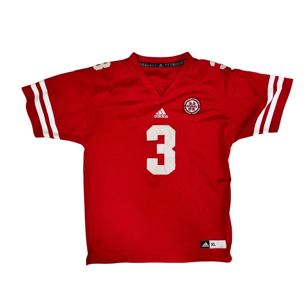 Adidas Nebraska Huskers Youth XL Football Jersey Red Stitched Number 3 NCAA